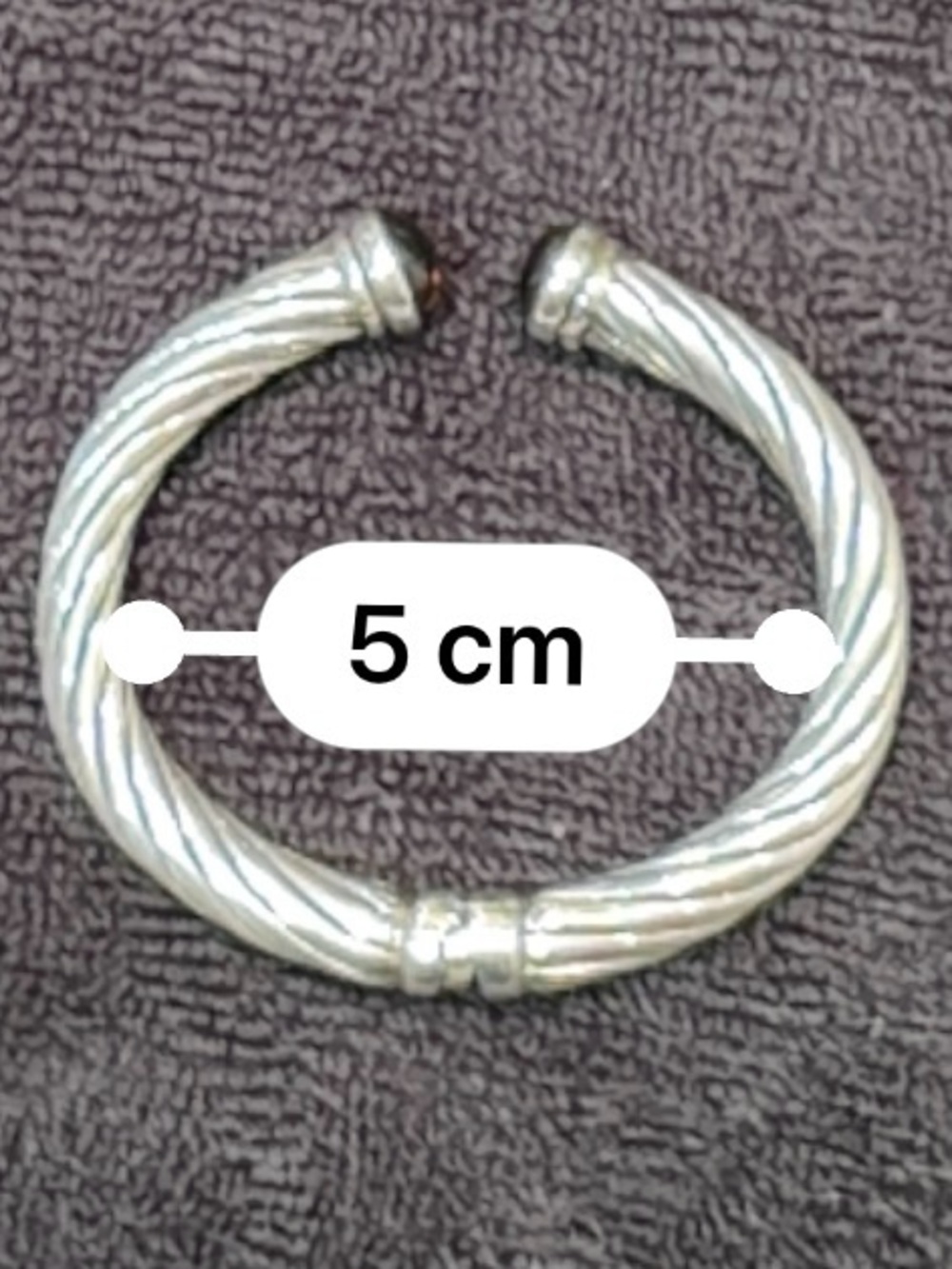 925 Silver Cable Cuff Bracelet with Smoky Quartz. - Picture 7 of 11